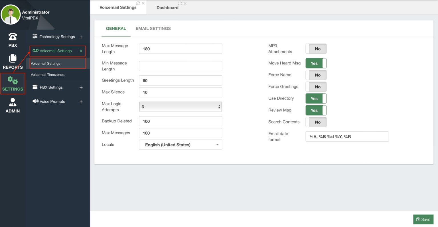 Voicemail Settings | VitalPBX Wiki - Voicemail Box Setup For Pbx Setup And Configuration